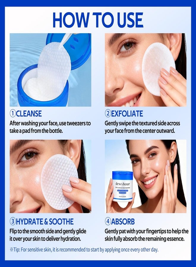 dewyhour Cleansing Face Pads, Gentle Exfoliation Toner Pads for Face with AHA & BHA – Korean Skin Care Moisturizing Dual-Sided Textured Pad Sensitive Skin - Image 5